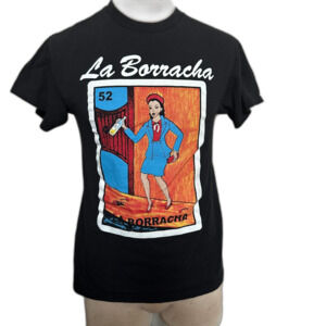La Borracha Loteria T-Shirt - Unisex S - Retro Drunk Woman Mexican Lottery
